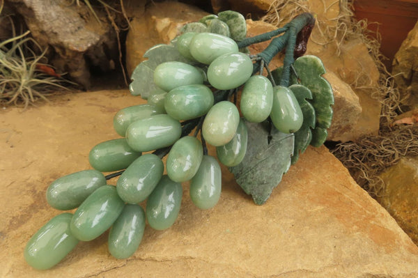 Polished Aventurine Hanging Bunch of Grapes with Green Fuchsite Leaves - sold per item - From Zimbabwe