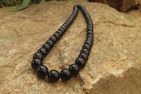 Polished Black Onyx Ball Shaped Beaded Necklace - Sold per Item - From Swaziland