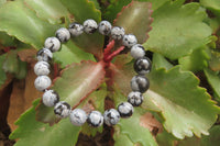 Polished Snowflake Obsidian Beaded Clip On Bracelet  - sold per Pair - From Mexico