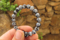 Polished Snowflake Obsidian Beaded Clip On Bracelet  - sold per Pair - From Mexico