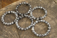 Polished Snowflake Obsidian Beaded Clip On Bracelet  - sold per Pair - From Mexico