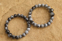 Polished Snowflake Obsidian Beaded Clip On Bracelet  - sold per Pair - From Mexico