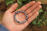 Polished Snowflake Obsidian Beaded Clip On Bracelet  - sold per Pair - From Mexico