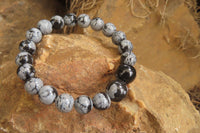 Polished Snowflake Obsidian Beaded Clip On Bracelet  - sold per Pair - From Mexico