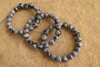 Polished Snowflake Obsidian Beaded Clip On Bracelet  - sold per Pair - From Mexico