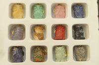 Polished Mixed Box Set of 12 Gemstone Owl Pendants with Gold Clasp - Sold Per Box - From Southern Africa