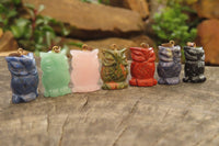 Polished Mixed Box Set of 12 Gemstone Owl Pendants with Gold Clasp - Sold Per Box - From Southern Africa