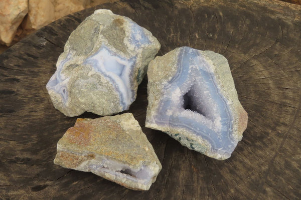 Natural Blue Lace Agate Geode Specimens x 3 From Nsanje, Malawi