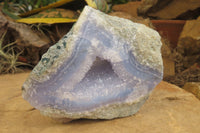 Natural Blue Lace Agate Geode Specimens x 3 From Nsanje, Malawi