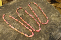 Polished Pink Rhodonite Barrel Shaped Beaded Necklace - Sold Per Item - From Madagascar