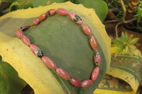 Polished Pink Rhodonite Barrel Shaped Beaded Necklace - Sold Per Item - From Madagascar