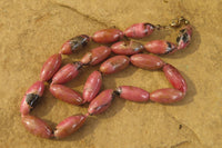 Polished Pink Rhodonite Barrel Shaped Beaded Necklace - Sold Per Item - From Madagascar