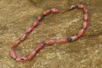 Polished Pink Rhodonite Barrel Shaped Beaded Necklace - Sold Per Item - From Madagascar