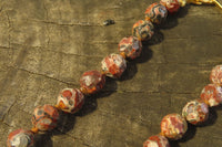 Polished Snakeskin Rhyolite Jasper Faceted Bead Necklace - sold per Pair - From Australia