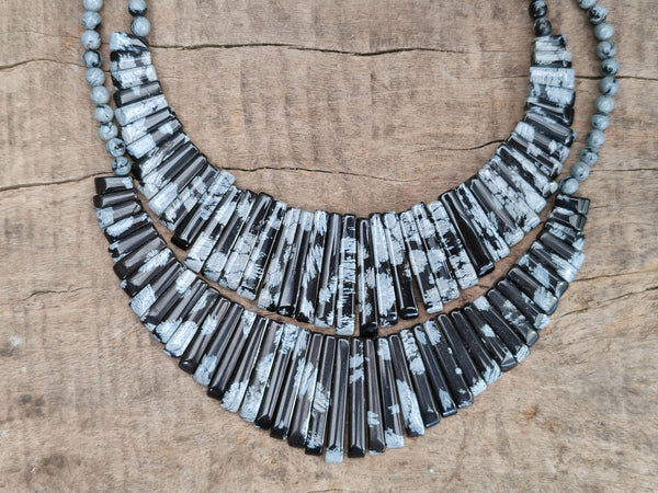 Polished Snowflake Obsidian Beaded Egyptian Choker Necklace - Sold per Item - From Mexico