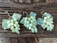 Polished Nephrite Jade Hanging Bunch of Grapes with Green Quartzite Leaves - Sold Per Item - From Zimbabwe