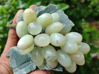 Polished Nephrite Jade Hanging Bunch of Grapes with Green Quartzite Leaves - Sold Per Item - From Zimbabwe