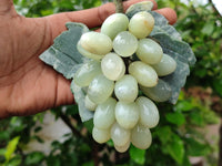 Polished Nephrite Jade Hanging Bunch of Grapes with Green Quartzite Leaves - Sold Per Item - From Zimbabwe