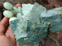 Polished Nephrite Jade Hanging Bunch of Grapes with Green Quartzite Leaves - Sold Per Item - From Zimbabwe