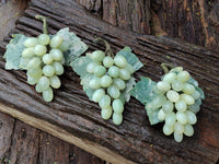 Polished Nephrite Jade Hanging Bunch of Grapes with Green Quartzite Leaves - Sold Per Item - From Zimbabwe