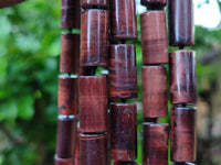 Polished Red Tigers Eye Cylinder Shaped Beaded Necklace with Cabochons on Clasp - Sold Per Item - From South Africa