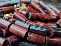 Polished Red Tigers Eye Cylinder Shaped Beaded Necklace with Cabochons on Clasp - Sold Per Item - From South Africa