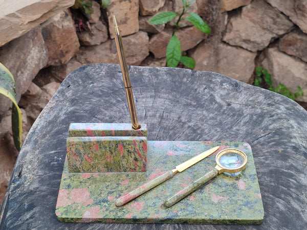 Polished Unakite Desk Set - Sold Per Set - From South Africa