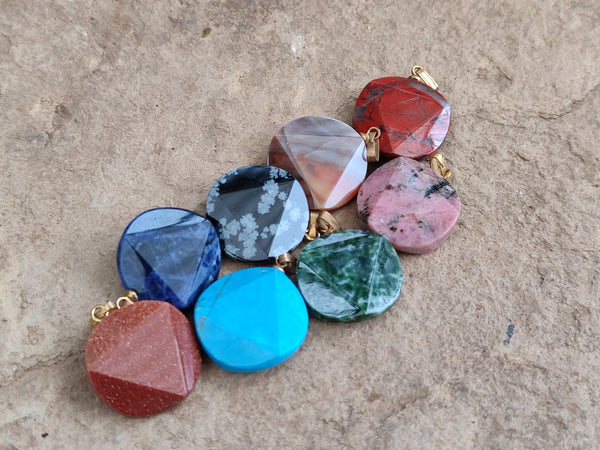 Polished Box Set of 12 Mixed Gemstone Faceted Satellite Pendants - Sold Per Box - From Southern Africa