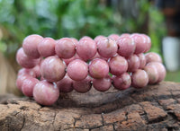 Polished Pink Rhodonite Beaded Clip On Bracelet - Sold Per Item - From Madagascar