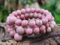 Polished Pink Rhodonite Beaded Clip On Bracelet - Sold Per Item - From Madagascar