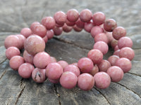 Polished Pink Rhodonite Beaded Clip On Bracelet - Sold Per Item - From Madagascar