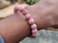 Polished Pink Rhodonite Beaded Clip On Bracelet - Sold Per Item - From Madagascar