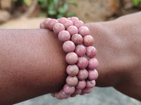 Polished Pink Rhodonite Beaded Clip On Bracelet - Sold Per Item - From Madagascar