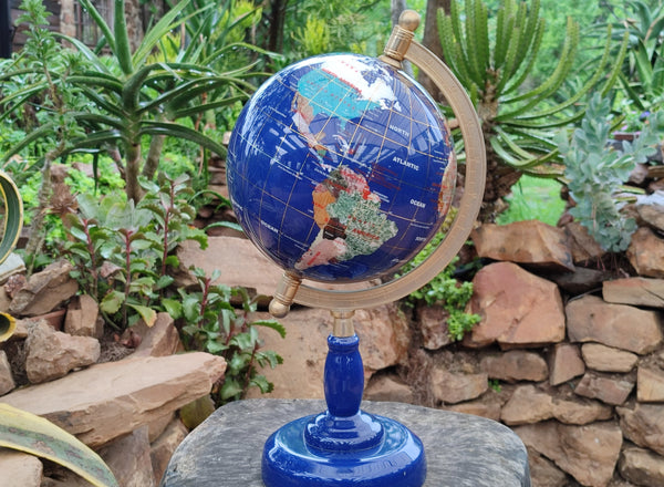 Hand Made Mixed Gemstone World Globe x 1 From China