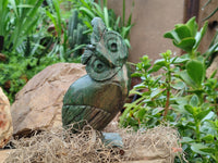 Hand Made Green Verdite Owl Carvings x 2 From Zimbabwe