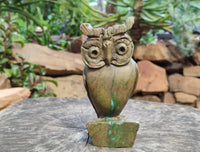 Hand Made Green Verdite Owl Carvings x 2 From Zimbabwe