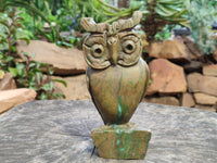 Hand Made Green Verdite Owl Carvings x 2 From Zimbabwe