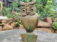 Hand Made Green Verdite Owl Carvings x 2 From Zimbabwe