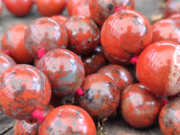 Polished Brecciated Red Jasper Ball Shaped Beaded Necklace - Sold Per Item - From South Africa