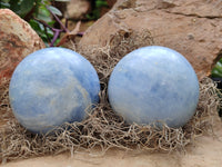 Polished Blue Calcite Spheres x 2 From Madagascar