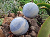 Polished Blue Calcite Spheres x 2 From Madagascar