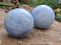 Polished Blue Calcite Spheres x 2 From Madagascar