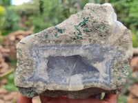 Natural Blue Lace Agate Geode Specimens x 3 From Malawi