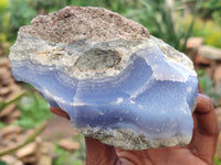 Natural Blue Lace Agate Geode Specimens x 3 From Malawi