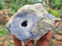 Natural Blue Lace Agate Geode Specimens x 3 From Malawi