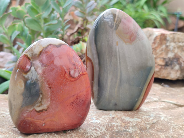 Polished Polychrome Jasper Standing Free Forms x 3 From Mahajanga, Madagascar