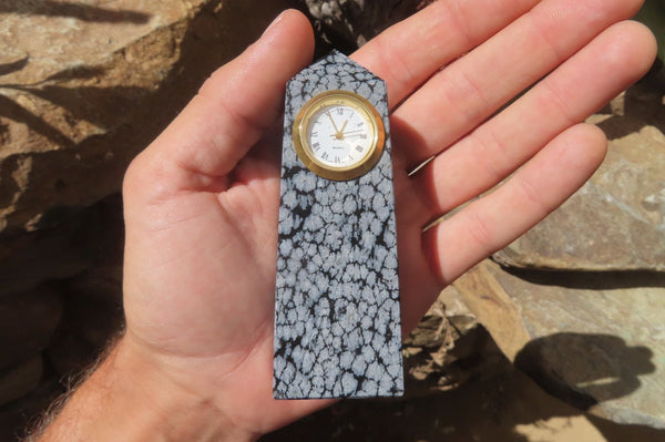 Polished Classic Snowflake Obsidian Obelisk Clock Towers - sold per item - From Mexico