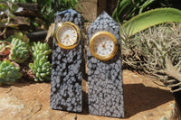 Polished Classic Snowflake Obsidian Obelisk Clock Towers - sold per item - From Mexico