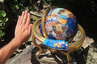 Hand Made Lapis Lazuli and Mixed Gemstone World Globe with Metal Stand - sold per item -  From China