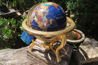 Hand Made Lapis Lazuli and Mixed Gemstone World Globe with Metal Stand - sold per item -  From China